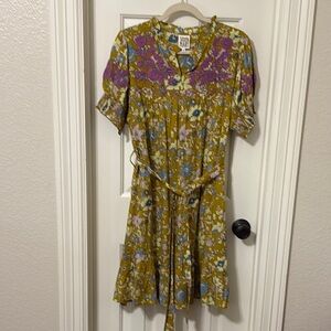 Purple and Green Puff Sleeve Midi Sundress